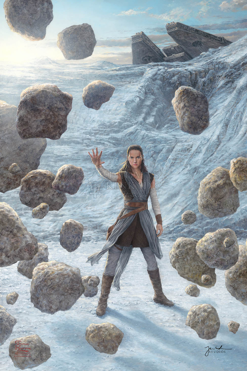 rey uses the force to lift the boulders - unframed