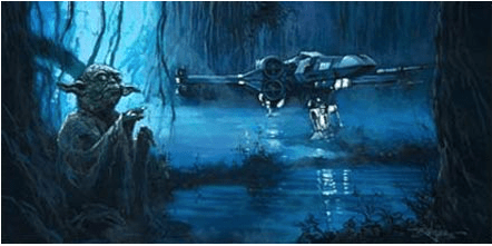 Yoda uses his powers to elevate Luke's starfigther from the the swamp on Dagobah.