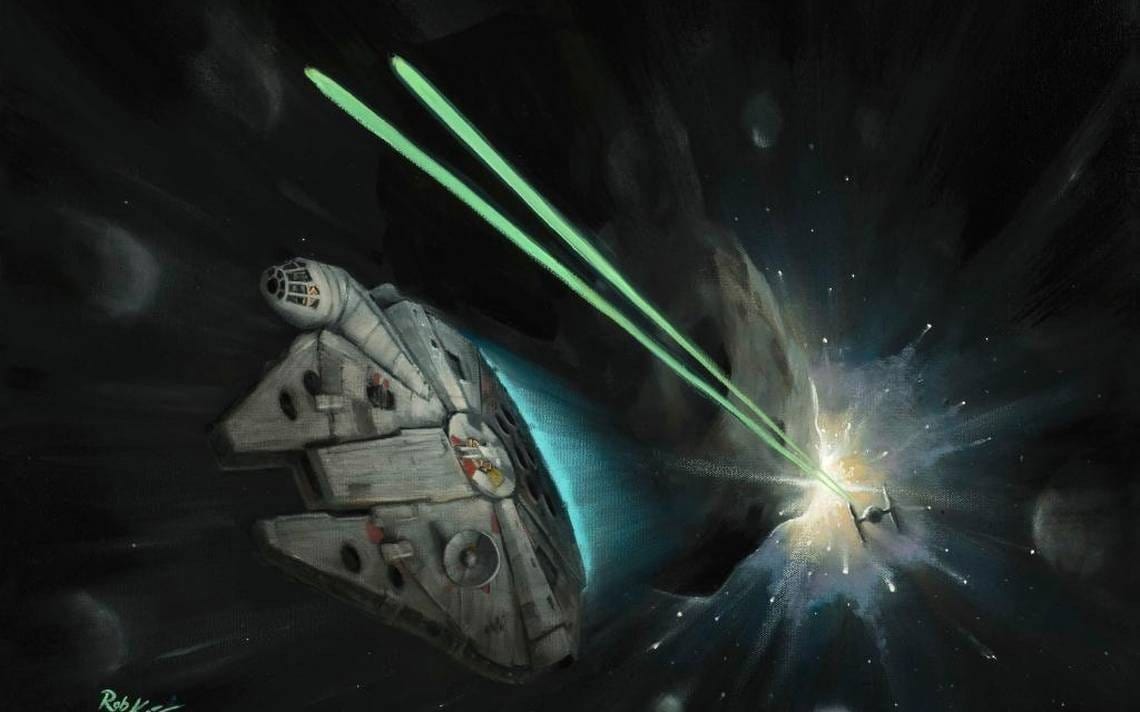 The Millennium Falcon escapes through a field of asteroids. Inspired by Star Wars: The Empire Strikes Back.