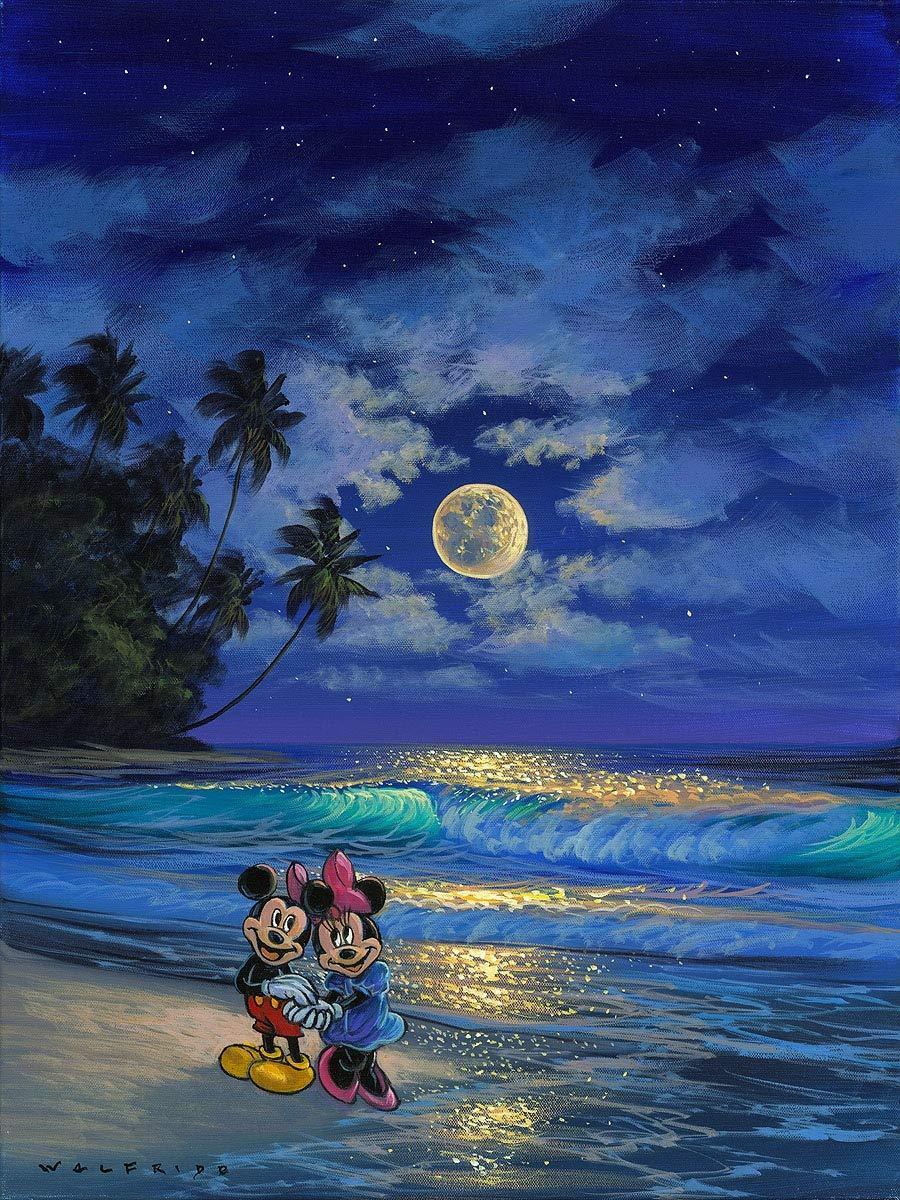 Romance Under the Moonlight by Walfrido Garcia.  Mickey and Minnie taking a romance midnight stroll under the moonlight.
