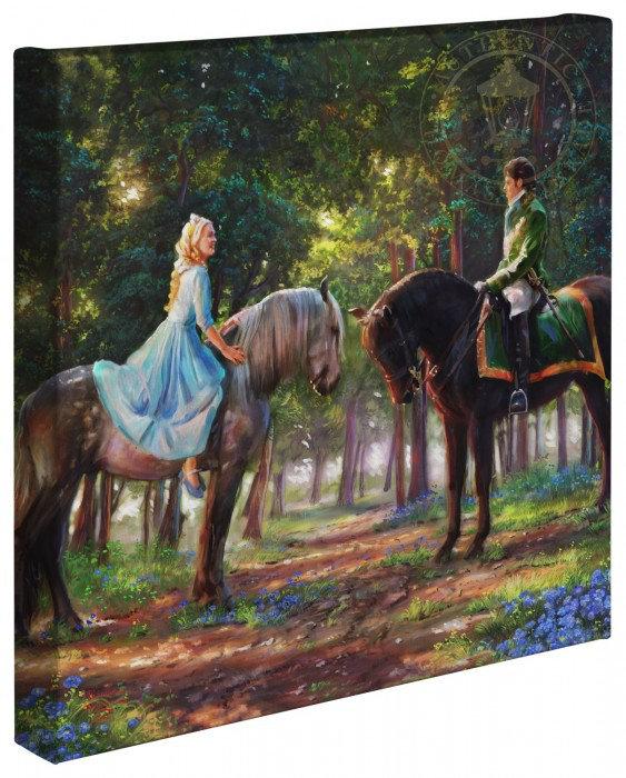 Cinderella’s first encounter with the Prince while ride her horse in the woods.