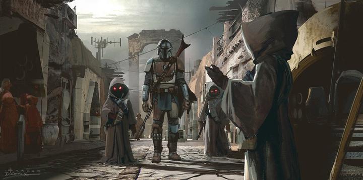 The Mandalorian gets a helping hand from the Jawa - Jawas. - canvas