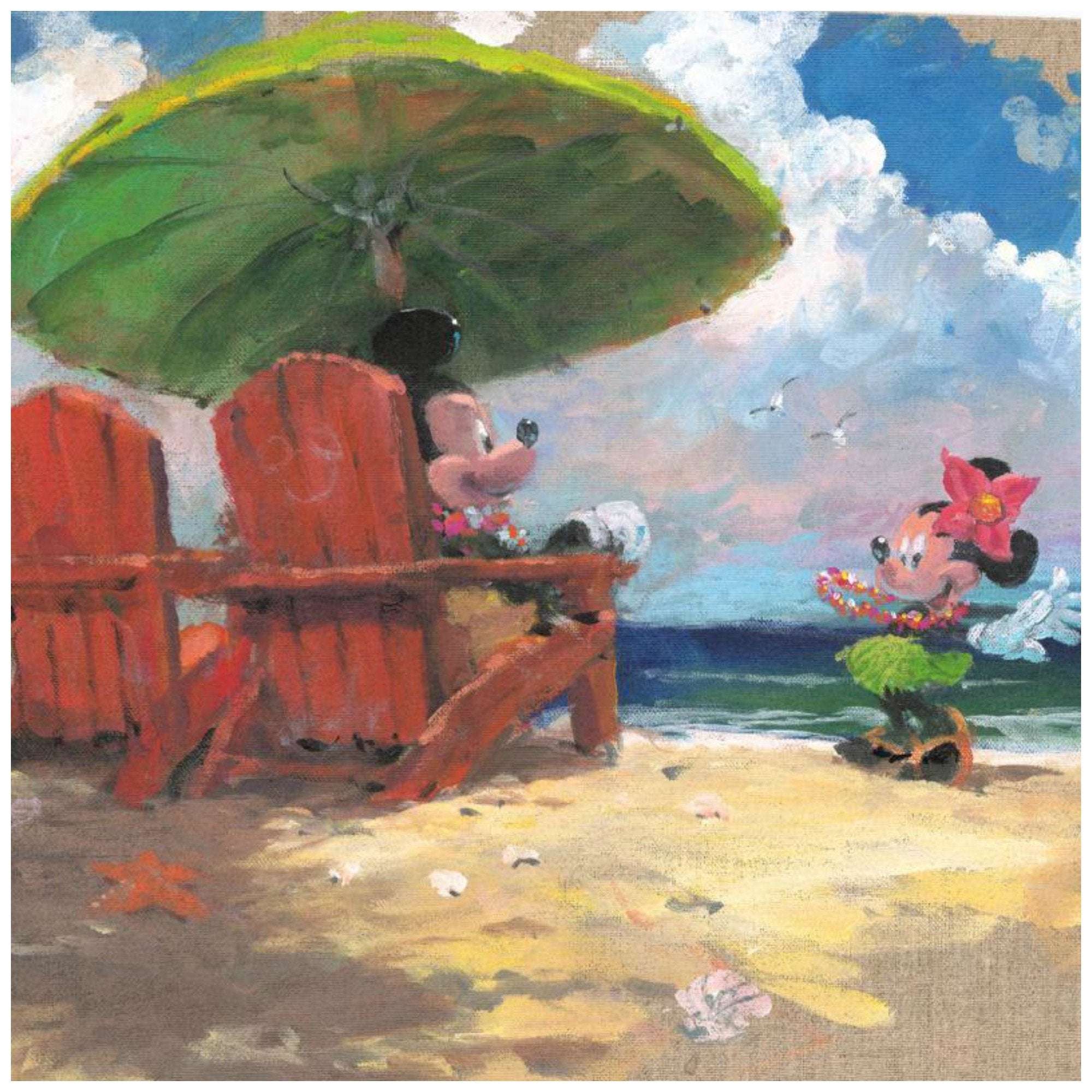 Shorefront Hula  by James Coleman.  Minnie shows Mickey her new hula dance moves - closeup