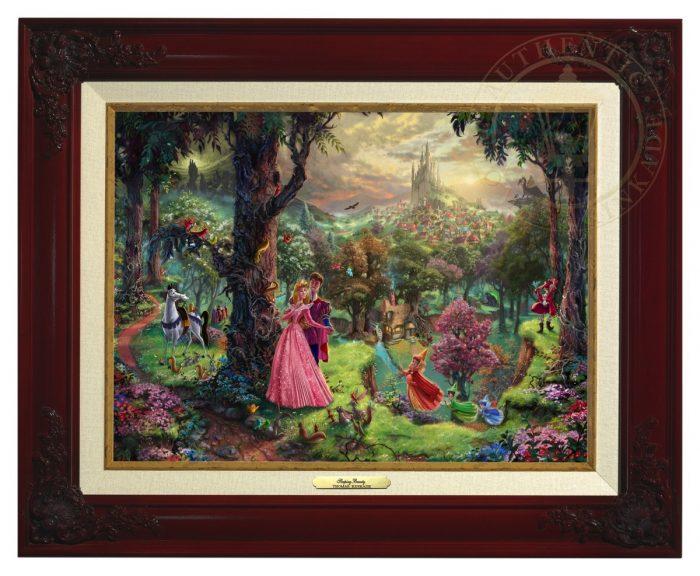 Princess Aurora and Prince Phillip, are surrounded by their friends from the forest and the three good fairies, Flora, Fauna, and Merryweather - Brandy Frame