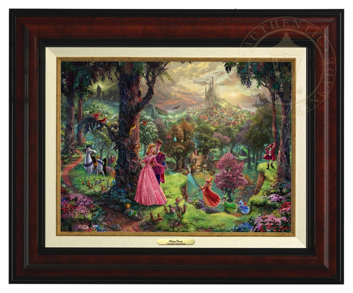 Princess Aurora and Prince Phillip, are surrounded by their friends from the forest and the three good fairies, Flora, Fauna, and Merryweather - Burl Frame