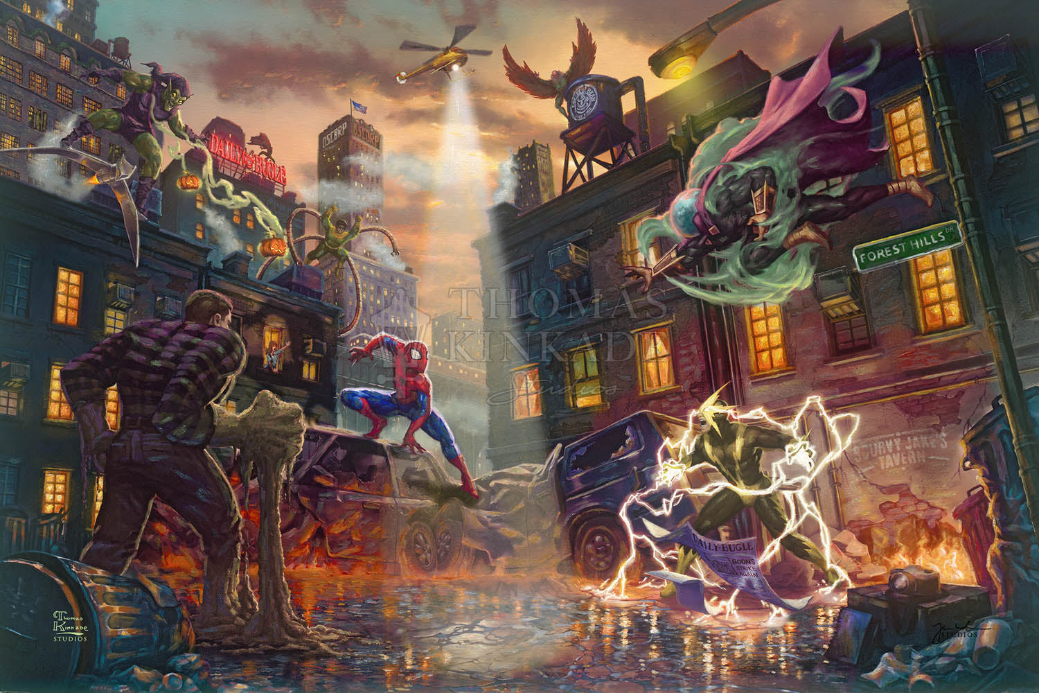 Today the Sinister Six have chosen to tangle with Spider-Man, and as the sun sets over New York City, - Unframed