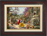 Snow White and the Prince dancing in the courtyard, accompanied by the Seven Dwarfs - Burl Frame