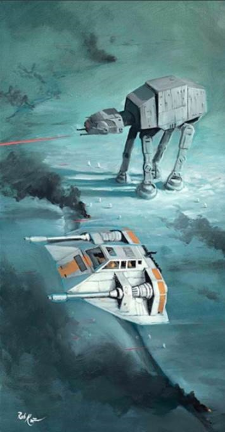 The Battle of Hoth, the Snow Speeder and AT-AT Walker collide.