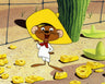 Speedy Gonzales surrounded by cheese crumbs.