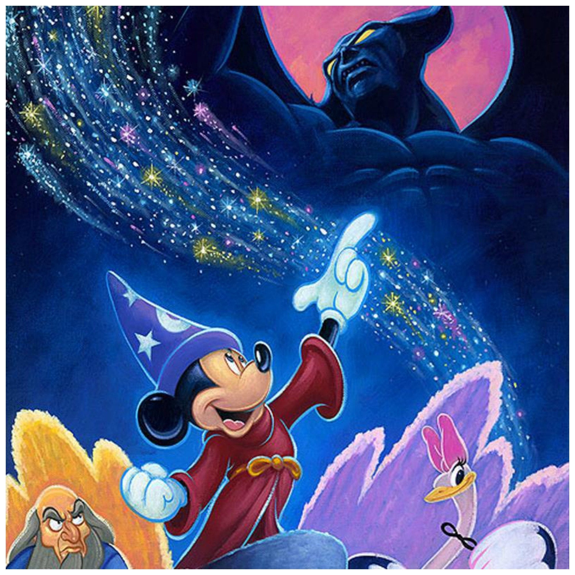 Splashes of Fantasia by Tim Rogerson   Mickey the Sorcerer whips up and awaken Chernobog the "black god" and as the magical creatures including an unhappy Yen Sid the powerful sorcerer watch - closeup