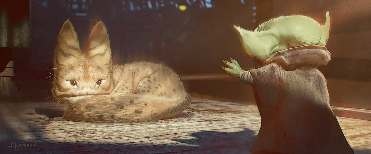 The Mandalorian interpretive artwork featuring the Child - Yoda.