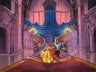 Belle and the Beast coming down the grand castle's stairs, into the ballroom.