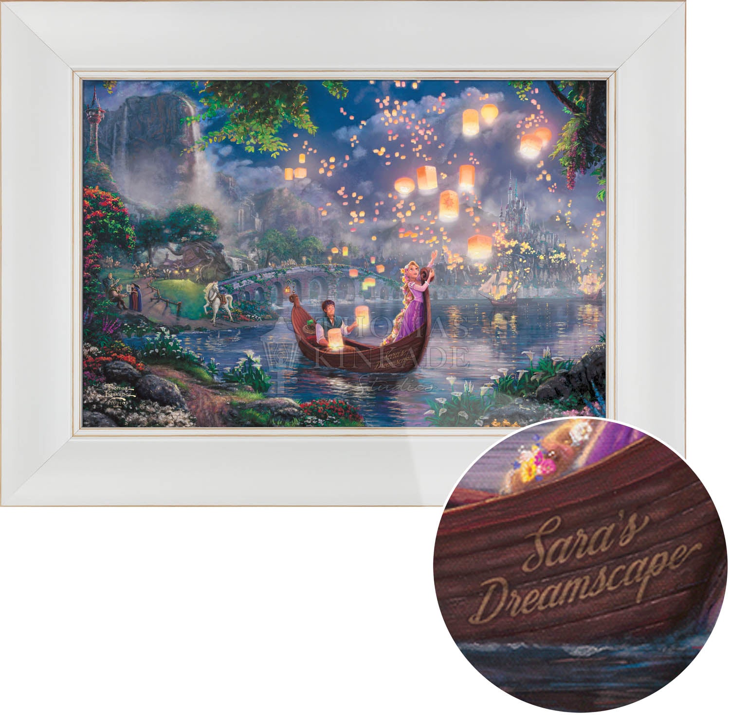 Rapunzel and Flynn as they boat together on her 18th birthday.  Victorian White - Frame