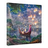 Rapunzel and Flynn as they boat together on her 18th birthday.   Maximus, Pascal and Mother Gothel, are seen on the lake shore. A thousand floating lanterns glow against the starlight of the night sky.  14x14