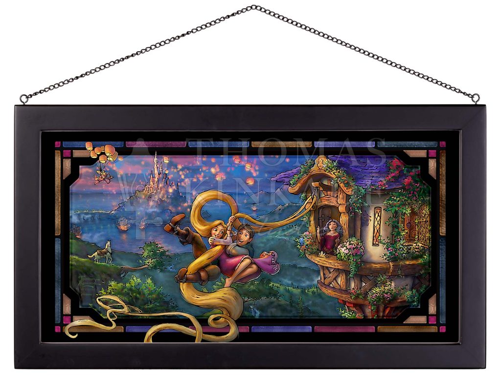 Rapunzel and Flint use her long hair to escape from the top of the tower window.