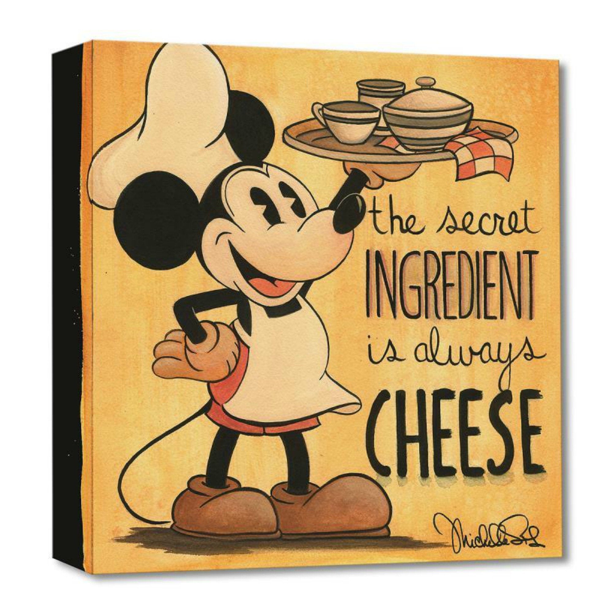 The Secret Ingredien tby Michelle St. Laurent.  Mickey the chef carrys the serving tray with the secret meal, in this vintage style sepia tone colors print.
