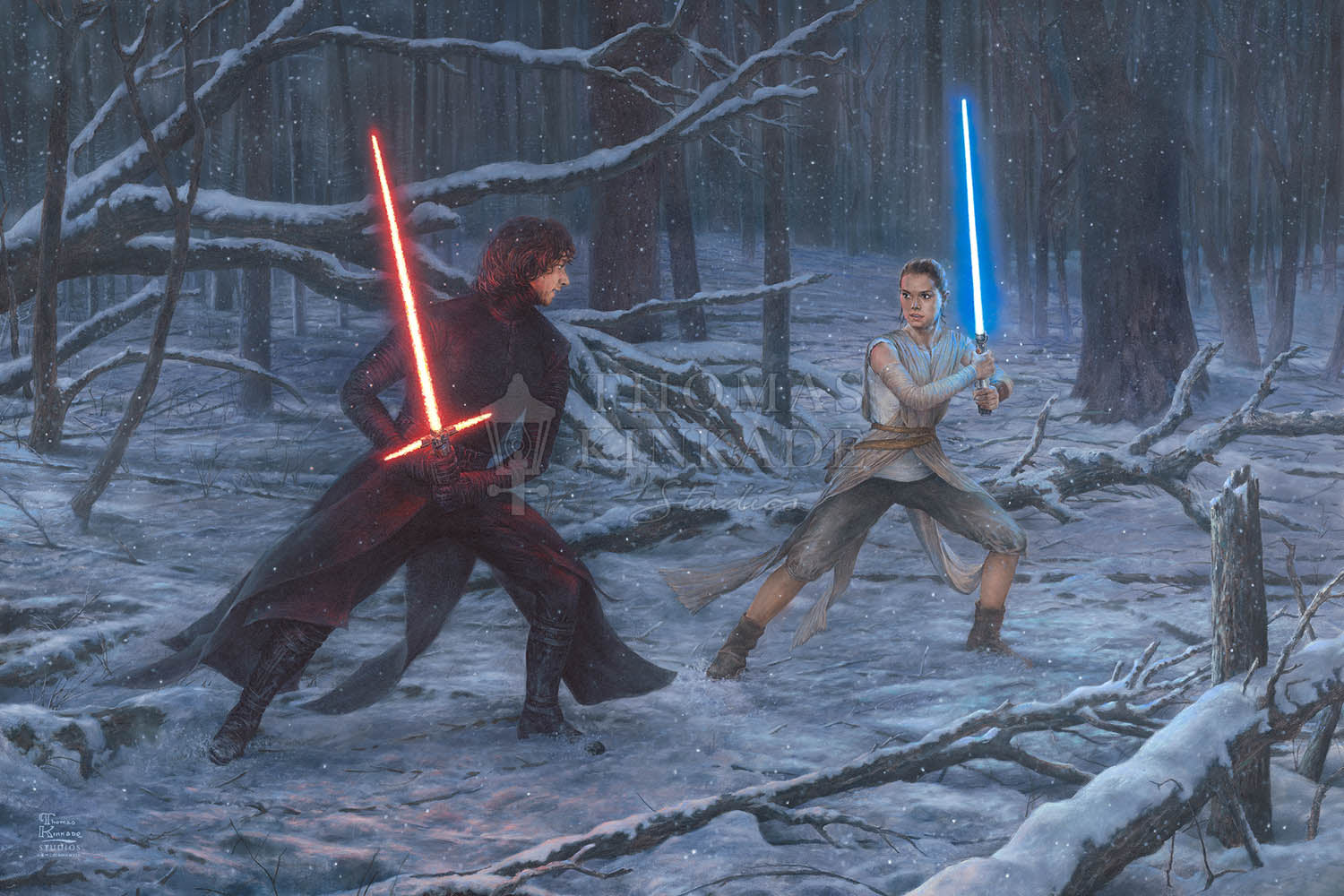 Rey and Kylo first lightsaber duel,
