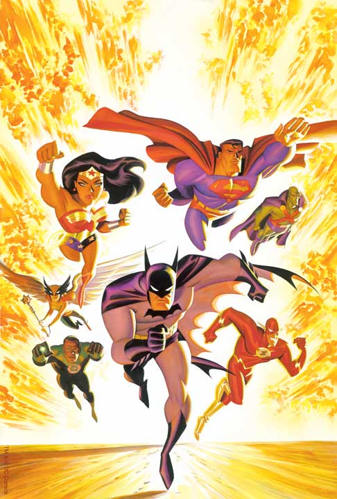 A seven-character piece, Batman leading the team “The New Justice League of America,” is taken from the cover of the JLA Adventures book 