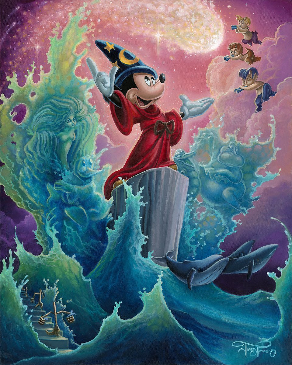 Mickey using his magical sorcerer's powers to create waves