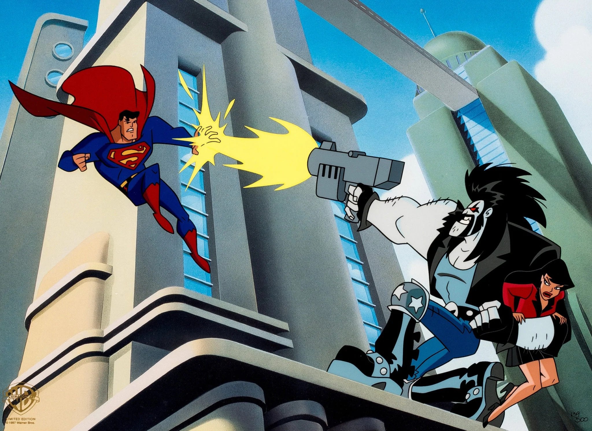 Superman battling one of his prime nimbuses, Lobo, 