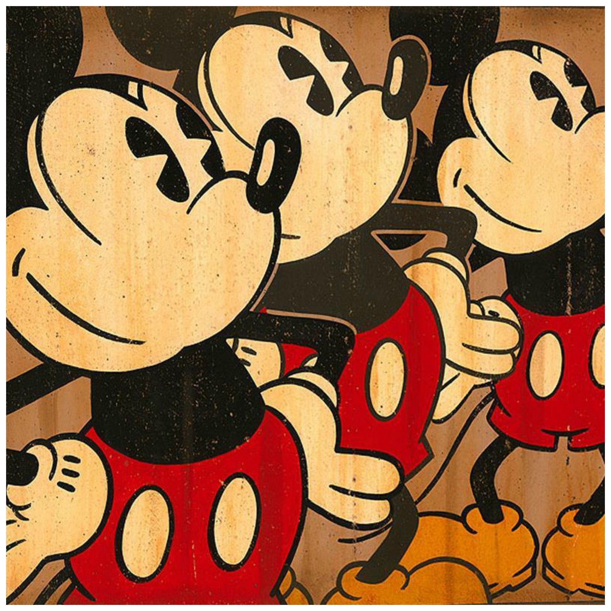 Three Vintage Mickeys by Trevor Carlton  All three Mickeys stand tall with hands resting on the hips - closeup