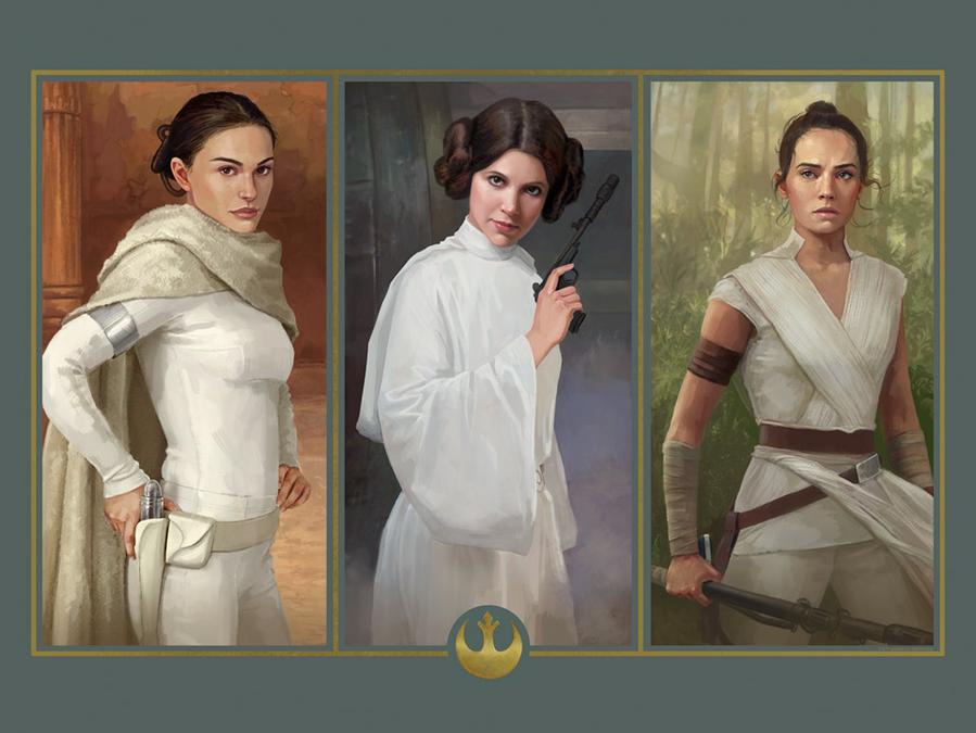 Star Wars inspired art featuring Padme, Leia and Rey