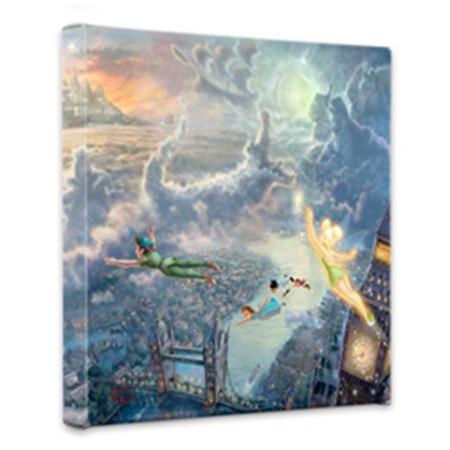 Tinker Bell, and Peter fly over the London Bridge on their way to Neverland at a distance.  Captain Hook, Smee, the Lost Boys, and the ubiquitous ticking crocodile. all take form in the clouds. 14x14