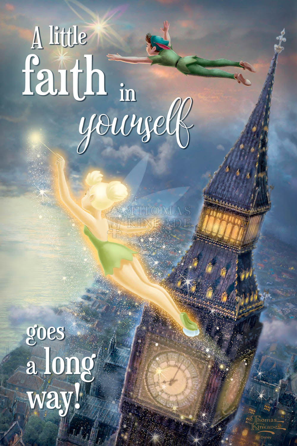 Tinker Bell and Peter Pan Flying over the London Bridge.