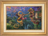 Mother Gothel watches from the tower's window as Rapunzel and Flynn use Rapunzel's long hair as a rope to escape the tower- Antique Gold Frame