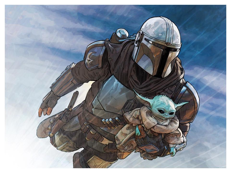 Together, by Brent Woodside  Features - Mando and the Child. Artwork inspired by Star Wars The Mandalorian. 