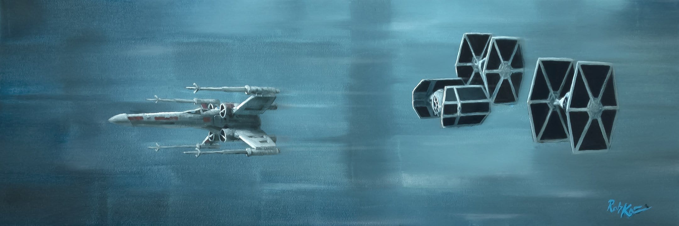 The Tie-fighter lead by Darth Vader chases the Rebel Alliance starfighter uses its speed to escape.