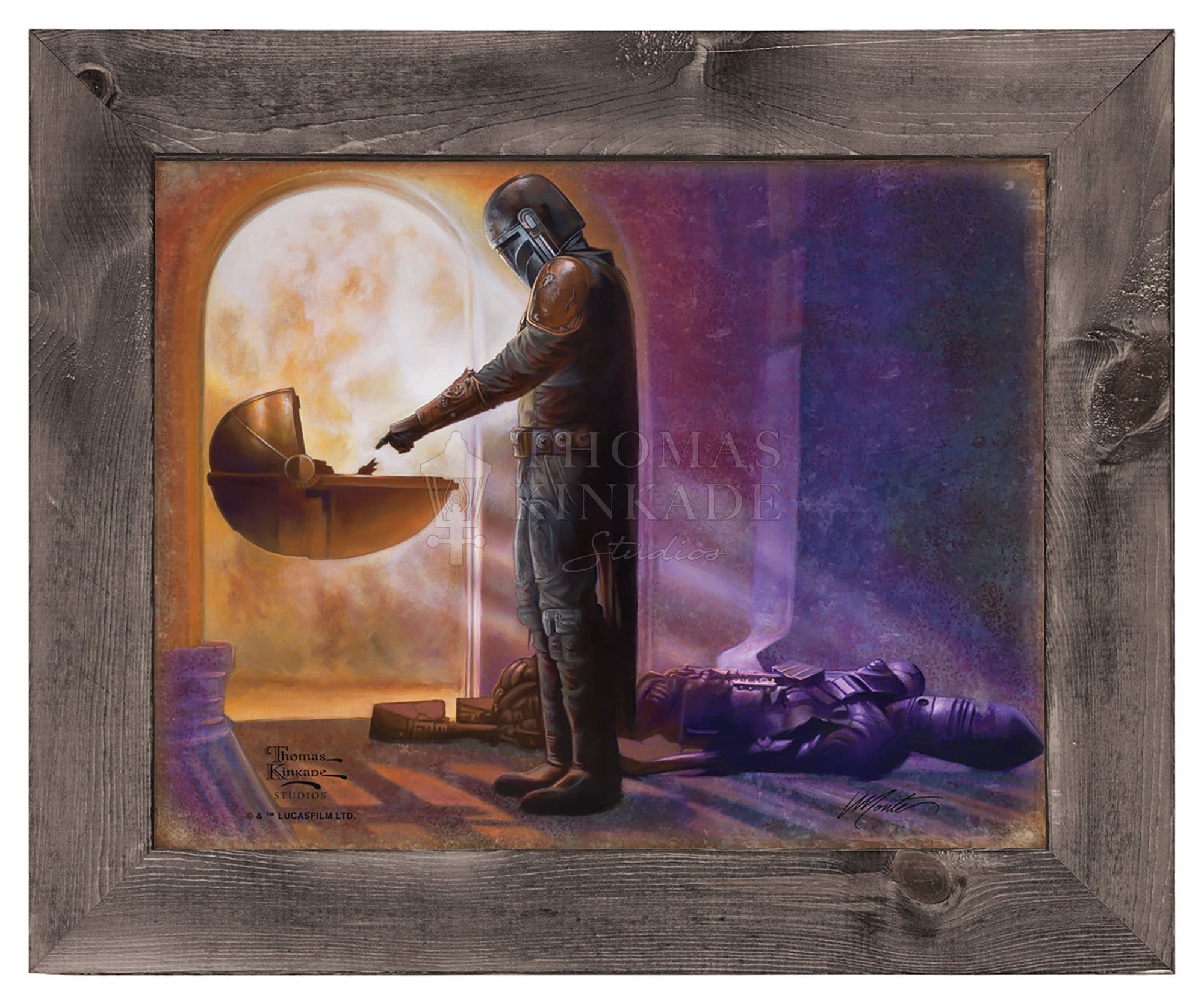 Mandalorian, the hardened bounty hunter finally meets the child and reaches out his hand. - Famed Metal Print