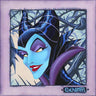 A portrait of Maleficent, featured in a blue face and twisted in spiky vines.
