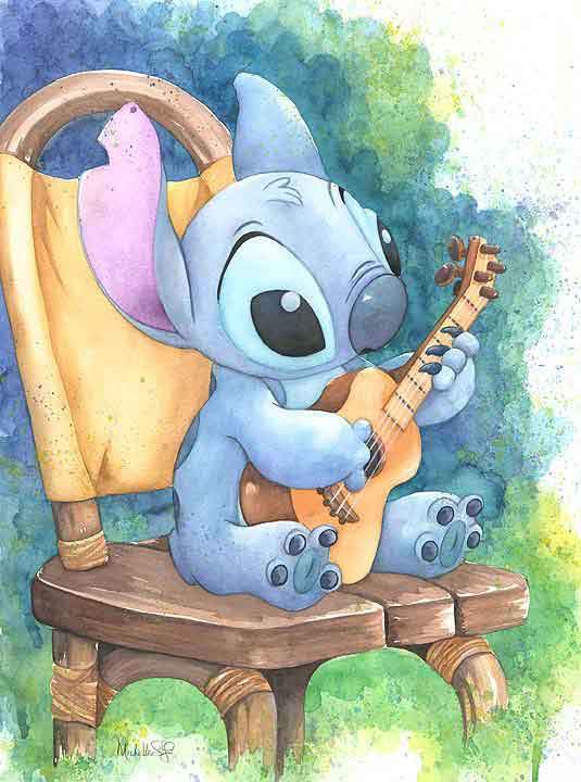 Stitch playing his Ukulele.