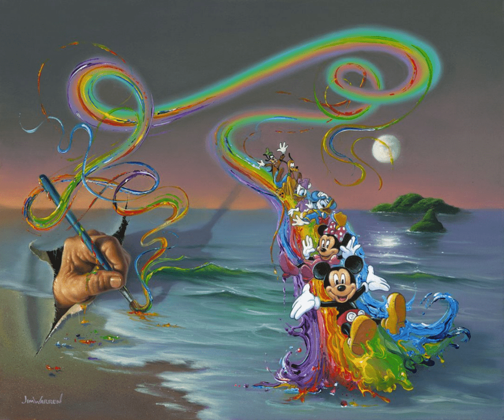 Walt's Colorful Creations by Jim Warren  From an opening in the canvas Walt paints colorful magical stream for the Gang of Five to slide down.