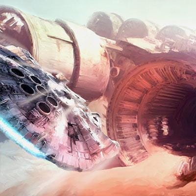 Star Wars: The Force Awakens inspired artwork featuring the Millennium Falcon - closeup
