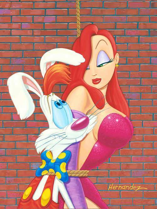 Jessica Rabbit and Roger Rabbit tied to one another.