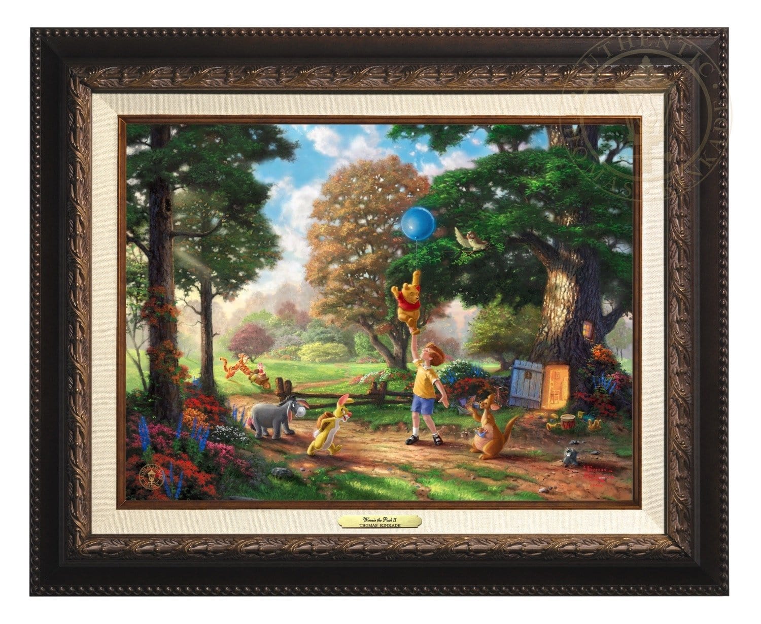 Winnie the Pooh II - Christopher Robin, Winnie the Pooh and the delightful menagerie of friends as they all adventured in the Hundred Acre Wood - Aged Bronze Frame.