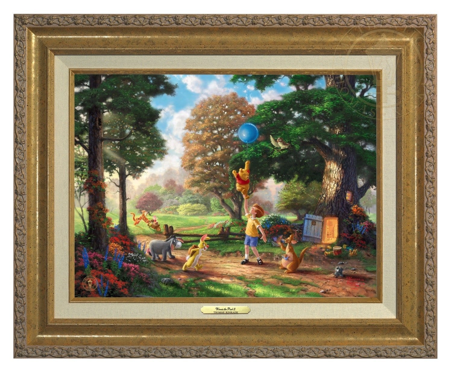 Winnie the Pooh II - Christopher Robin, Winnie the Pooh and the delightful menagerie of friends as they all adventured in the Hundred Acre Wood - Antique Gold Frame.