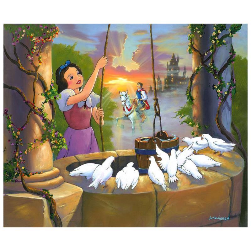 Wishing for My Prince by Jim Warren  Snow White pulling a bucket of water from the well, and day dreaming of her prince on his white horse coming to rescue her.